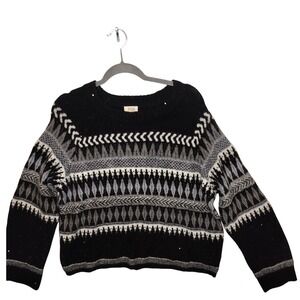 ANA A New Approach Women's L Fair Isle Sequin Long Sleeve Knit Sweater